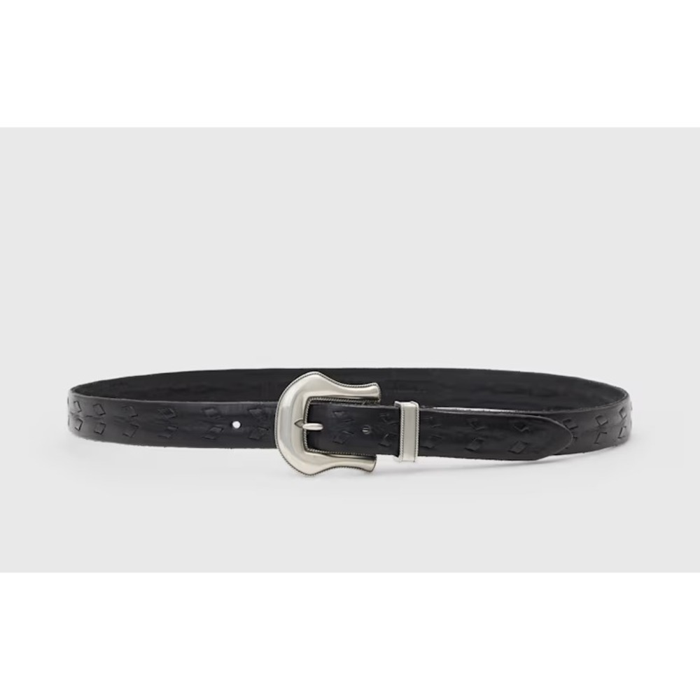 John Varvatos Mens 25MM Eastwood Roper Black Belt Calf Leather Size 30 NEW